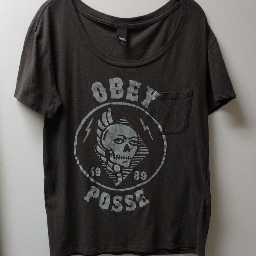 Obey Dark Grey Skull Graphic Tee